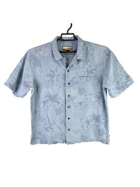 Mens Havana Jacks Café Blue Floral Hawaiian 100% Silk Shirt Short Sleeve Size L